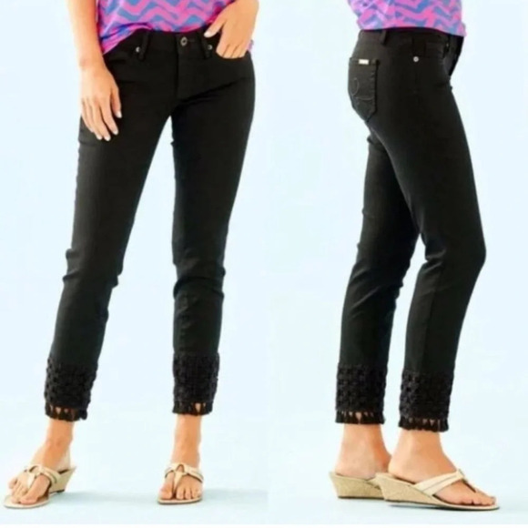 Lilly Pulitzer Size 00 excellent like new condition black south ocean crop - Picture 2 of 6